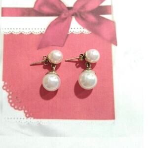 Double Pearl Dangle Earrings 925 Sterling Silver Posts Jewelry Gift Estate Lot